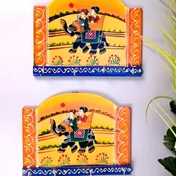 apka mart 2-Pcs Blue & Yellow Printed 4-Hooks KeyHolder-16