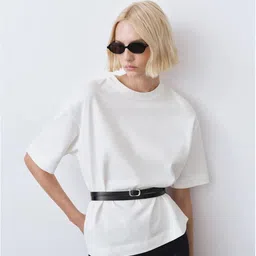 MANGO Women Drop-Shoulder Sleeves Pure Cotton Oversized T-shirt-image-53