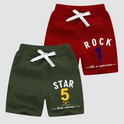 Minicult Boys Pack Of 2 Typography Printed Cotton Regular Shorts-42