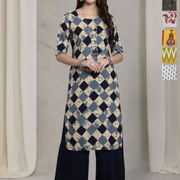 7Threads Selection Of 6 Geometric Printed Round Neck Straight Kurtas-image-94