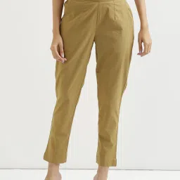 Women Regular Fit Beige Pure Cotton Trousers-image-85
