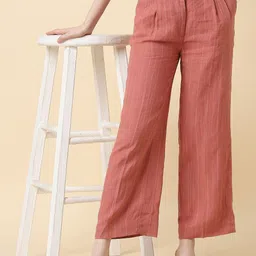 Allen Solly Woman Solid Striped Mid-Rise Regular Fit Trousers-picture-18