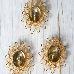 Craftlayout 3Pcs Textured Metal Akhand Diyas-45