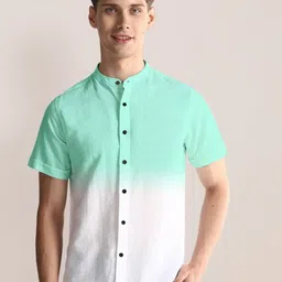 TIGER SNAKE Men Comfort Ombre Dyed Regular Fit Mandarin Collar Casual Shirt-image-57