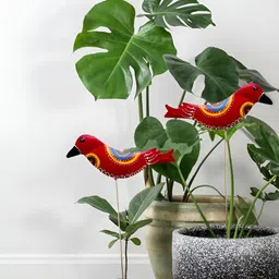JASMEY HOMES 2-Pcs Red & Yellow Printed Myna Bird Decorative Garden Stakes-7