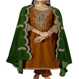 DRAVINAM Trends Floral Embroidered Zari Work Velvet Unstitched Dress Material-image-78