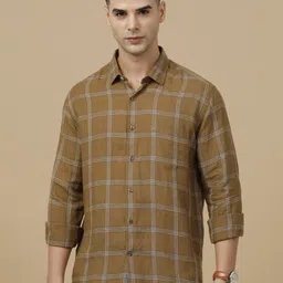 Linen Club Contemporary Slim Fit Checked Pure Linen Casual Shirt-picture-23