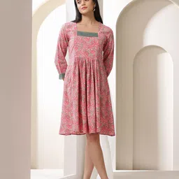 Khushal K Tribal Printed Square Neck Fit & Flare Dress-image-45