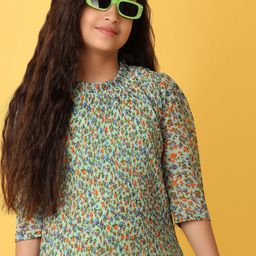 V-Mart Girls Floral Printed Round Neck A-Line Dress-image-41