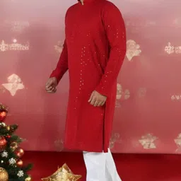 Atly Men Embroidered Regular Sequinned Kurta with Pyjamas image 2