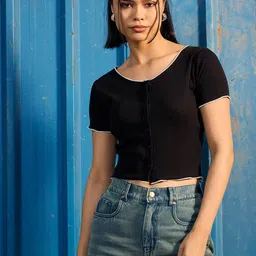CORSICA Contrast Stitch Front-Open Ribbed Top-picture-51