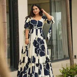 CORSICA Women Floral Print Puff Sleeve Gathered or Pleated Fit & Flare Maxi Dress-image-74