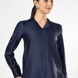 Annabelle by Pantaloons Women Shirt Collar Cuffed Sleeves Top-36