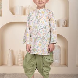 Polka Tots Boys Floral Printed Regular Pure Cotton Kurta with Dhoti Pants-image-82