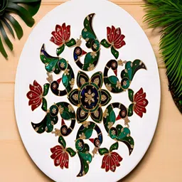 Kala Samarpan Green & Red Meenakari Foldable Rangoli With Centerpiece image 2