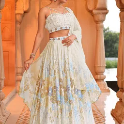 PURVAJA Printed Beads and Stones Ready to Wear Lehenga & Unstitched Blouse With Dupatta-10