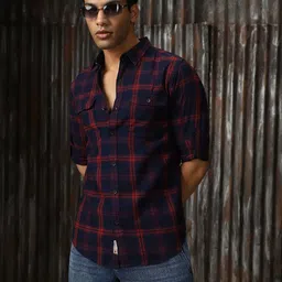 High Star Men Classic Tartan Cotton Regular Fit Checked Casual Shirt-image-16