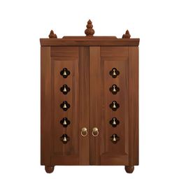 DZYN Furnitures Divyana Brown Wooden Floor Pooja Temple With Door-image-55