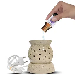 PEEPALCOMM 3-Pcs White & Green Ceramic Electric Diffuser & Lemongrass AromaOil10ml Each image 4