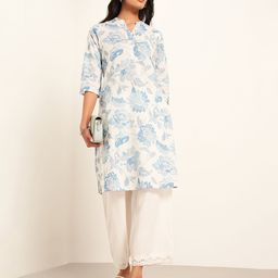 RANGMANCH BY PANTALOONS Floral Printed Mandarin Collar A-Line Kurta-picture-12