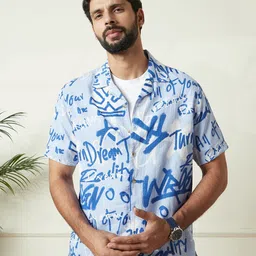 WROGN Men Comfort Fit Cuban Collar Typography Printed Casual Shirt-image-27