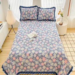 JC HOME Blue & Pink Printed Cotton Double King Bed & Pillow Cover-image-89