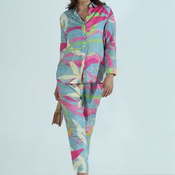 SHOWOFF Abstract Printed Shirt Collar Neck Shirt With Trousers Co-Ords-picture-17