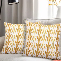 Myntra Elegant Homes Yellow & White 2 Pieces Embroidered Square Cushion Covers-35