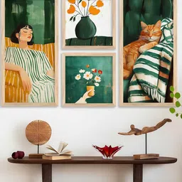 WALLLANE Brown 4 Piece Wood Abstract Wall Paintings-picture-44