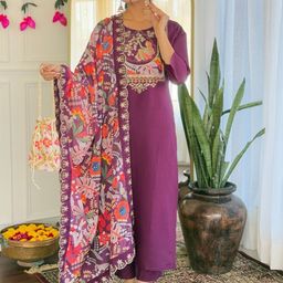 KALINI Women Ethnic Motifs Yoke Design Straight Kurta with Trousers & Dupatta-picture-27