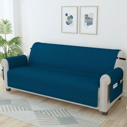 Story@home Navy Blue Self Design Microfiber 4 Seater Sofa Cover With Arms-picture-25