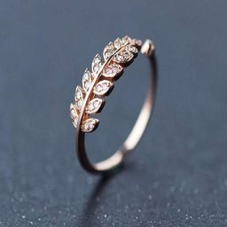 DressBerry Rose-Gold Plated Cubic Zirconia Studded Leaf Adjustable Open Finger Ring-17