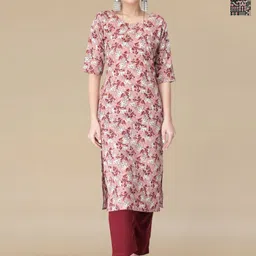 HERE&NOW Selection Of 2 Floral Printed Round Neck Straight Kurta-image-92