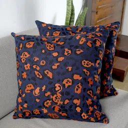 Ratan Cart Navy Blue 2 Pieces Abstract Embroidered Pure Cotton Square Cushion Covers-image-34