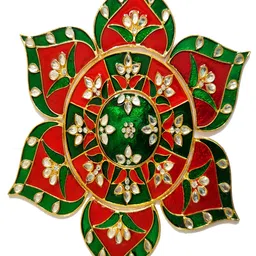 Kala Samarpan Red & Green Metal Rangoli With Centerpiece-17