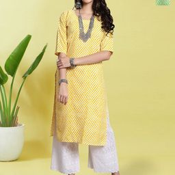 HERE&NOW Selection of 2 Lehariya Printed Round Neck Straight Kurta-picture-6