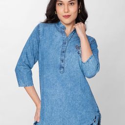 HAUTEMODA Women Mandarin Collar Shirt Style Cotton Top-image-37