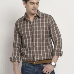 TRYBUY.IN Men Standard Spread Collar Windowpane Checked Cotton Casual Shirt-picture-0