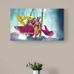 Tushaco Handicrafts Blue & Pink Radha Krishna Religious Canvas Wall Art-picture-1