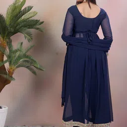 Delice Yoke Design Sequinned Georgette High Slit A-Line Kurta With Trousers & Dupatta image 2