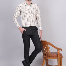 Indian Needle Men Classic Spread Collar Checked Cotton Formal Shirt-image-53
