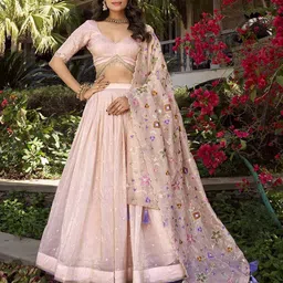LOOKNBOOK ART Floral Embroidered Ready to Wear Lehenga & Unstitched Blouse With Dupatta-image-54