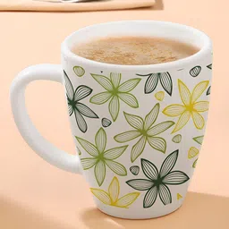 Larah by BOROSIL White & Green Printed Opalware Glossy Mugs Set of Cups and Mugs image 2