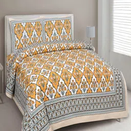 Bombay Spreads Yellow & Printed Pure Cottton 180 TC King Bedsheet Set-2.74 m x 2.20 m-image-84