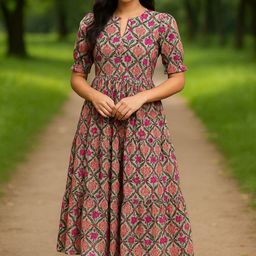 HERE&NOW Women Multi Printed Cotton Dresses-picture-35