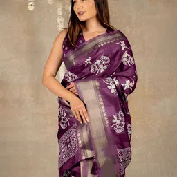 KALINI Women White Floral Printed Cotton Blend Saree-picture-18