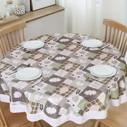 Dakshya Industries Green Geometric Printed Waterproof Plastic Round 6-Seater Table Cover-36