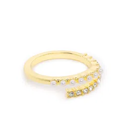 Carlton London Gold Plated CZ & Pearl Studded Adjustable Ring-image-84
