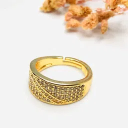 Jewelry Miguel Rose Gold-Plated American Diamond-Studded Adjustable Finger Ring-20