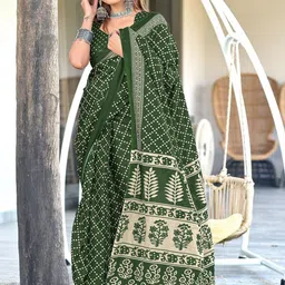 Suha Green Pure Cotton Printed Block Print Sarees-picture-38